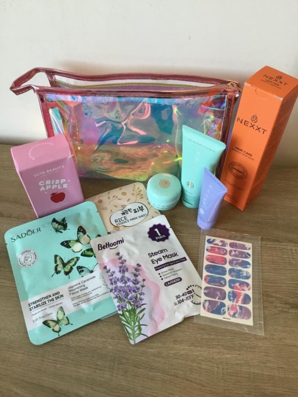 Beauty Bundle Assorted Cosmetics in Iridescent Cosmetic Zipper Pouch for Travel